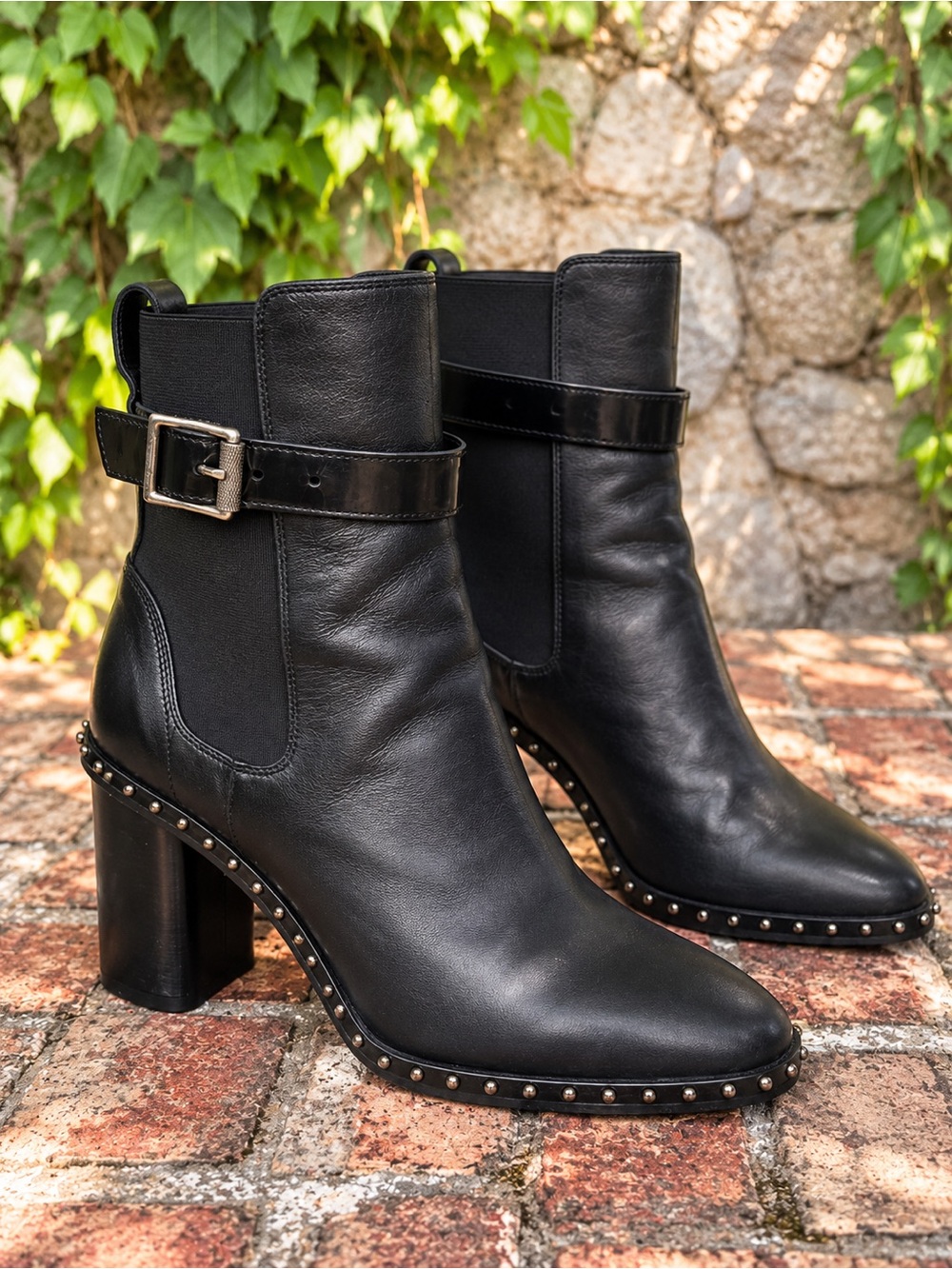 RAG & BONE Black Studded Leather Rock and Roll Downtown Chelsea Boots, 36